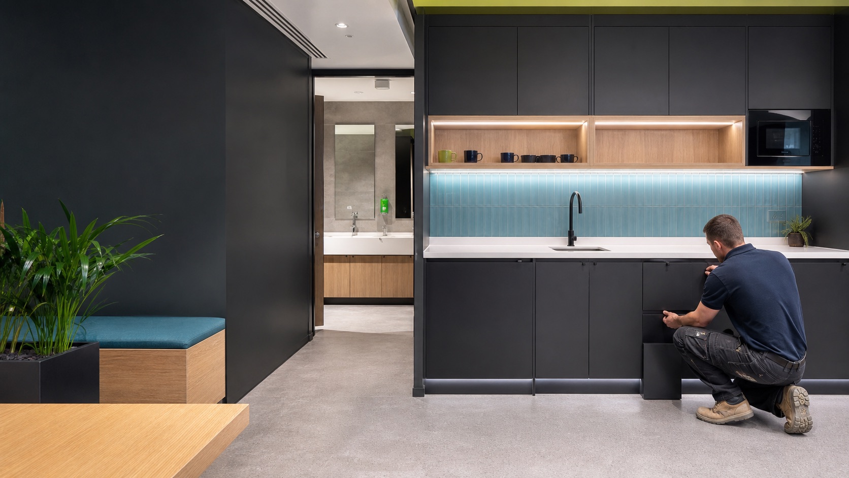 Kitchens and washrooms work in a London commercial property