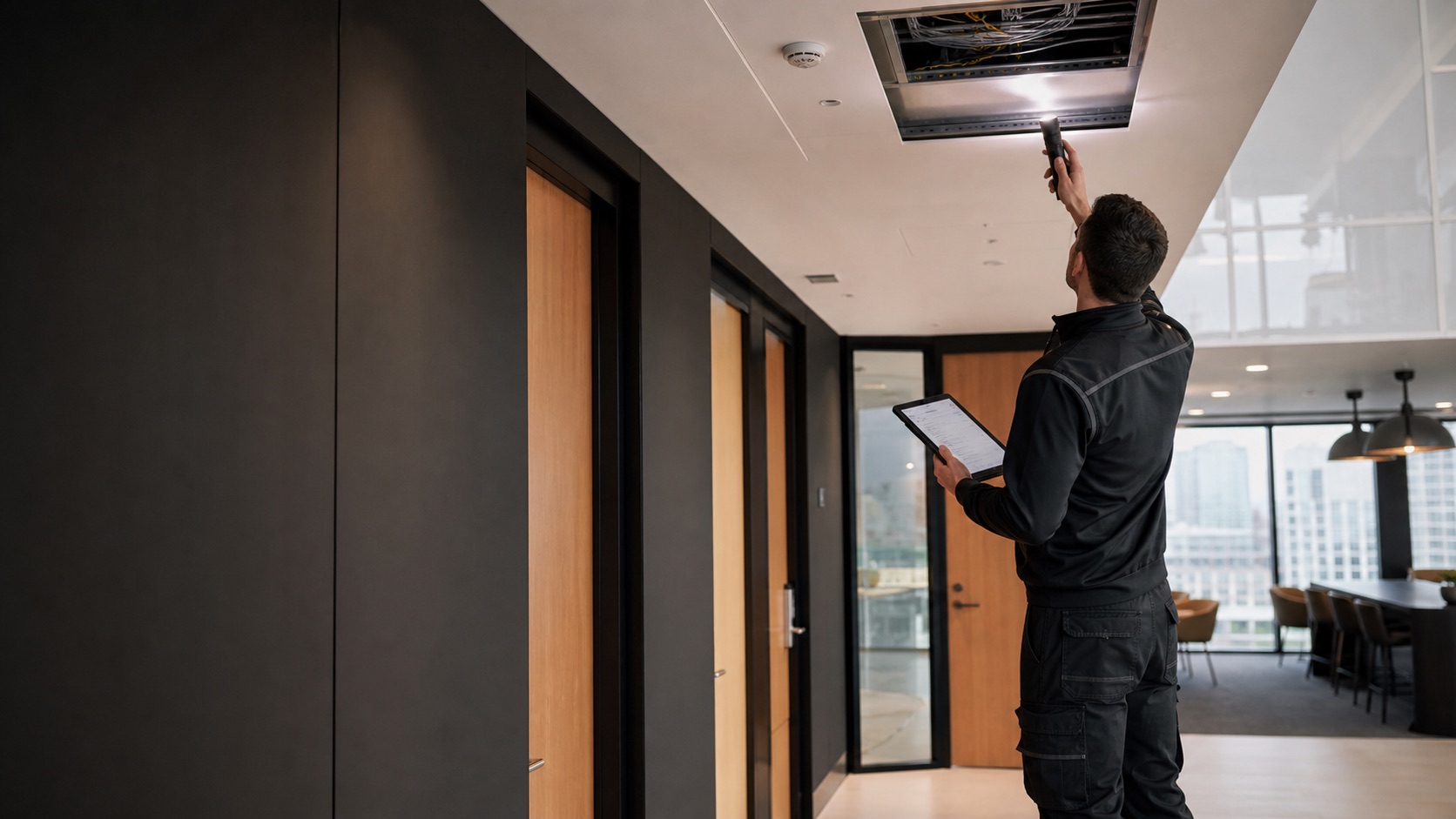 Planned maintenance inspection in a London commercial office